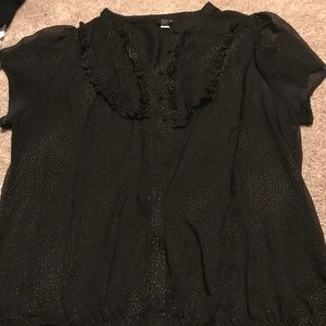 Black short sleeve button down blouse